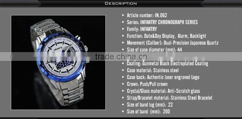 INFANTRY Fashion Date&Day display LED Stainless Watch