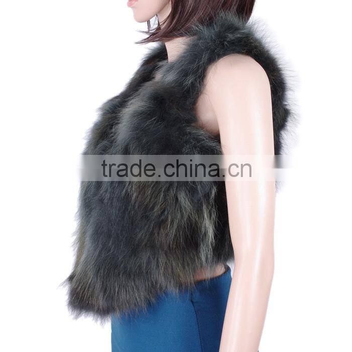 Women fashion stylish raccoon fur gilet raccoon patch fur waistcoat KZ150117