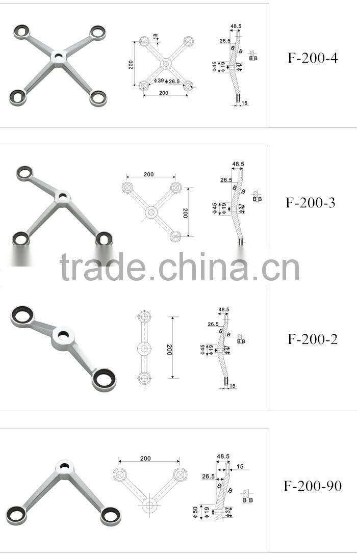 stainless steel 304 short 200cc arms glass curtain wall spider