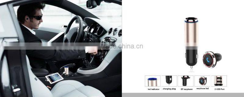 dual usb car charger 12v car battery charger phone car charger with bluetooth earphone