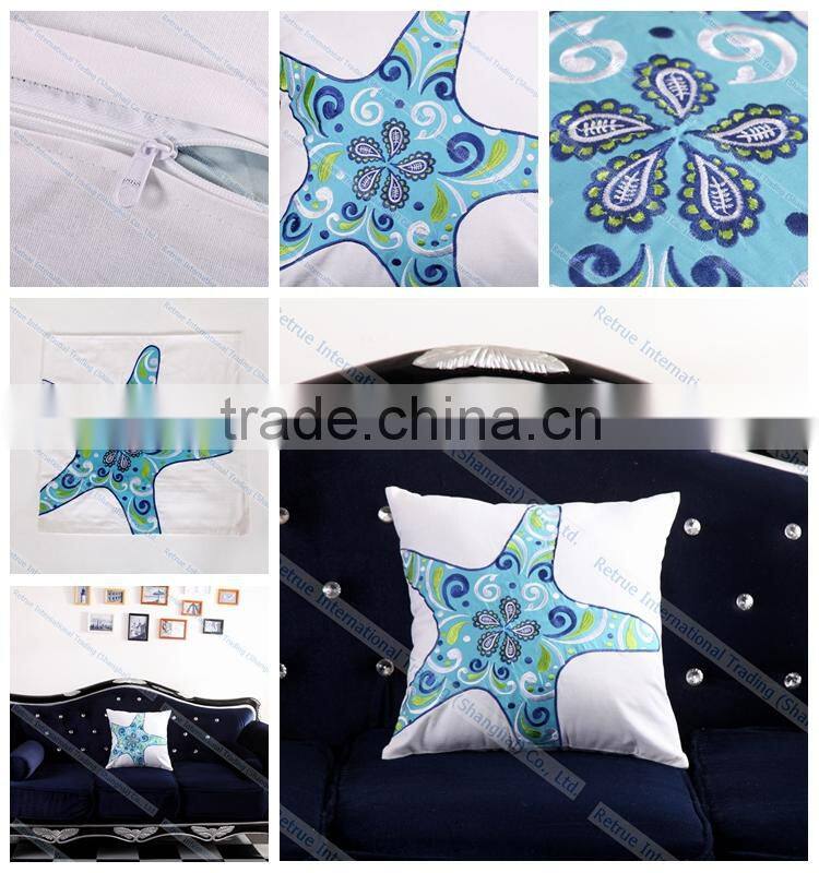 Embroidered Starfish Cushion Cover Cheap Decorative Throw Pillows for couch