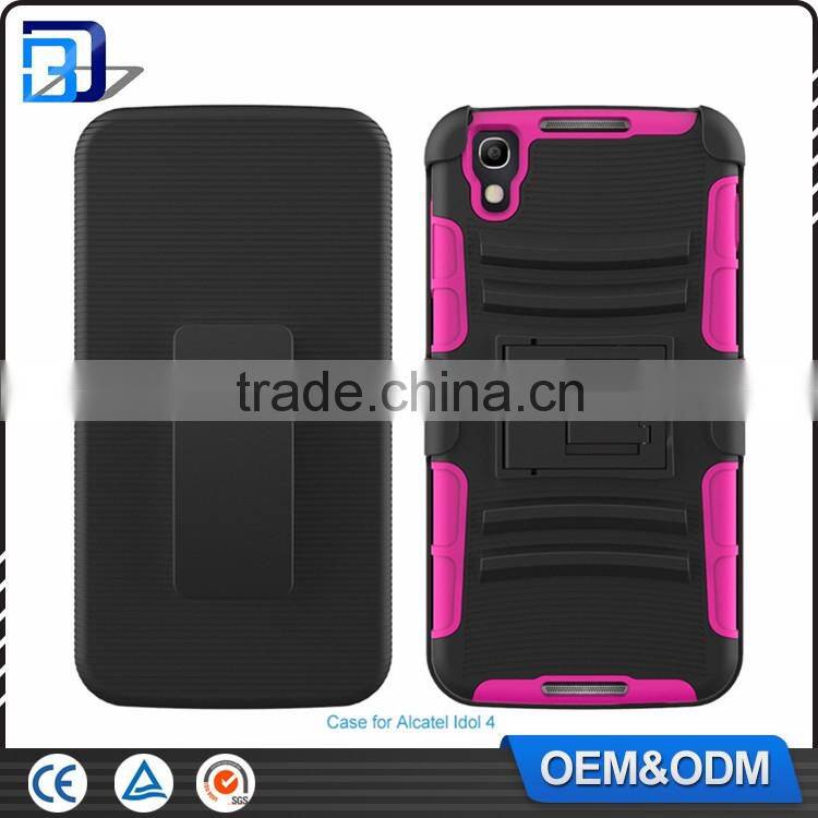 Top Selling 3 in 1 Silicone + PC Hybrid Kickstand Handy Outdoor Belt Clip Case For Alcatel One Touch Idol 4 Back Cover China