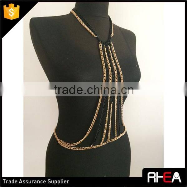 Newest Multi Black and Gold Color Chain Round Choker Body Chain
