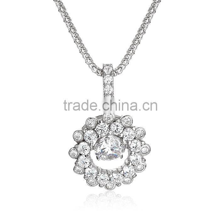 Fashion Jewelry Pave Dancing Stone Diamond Silver Pendant Necklace SPG919W