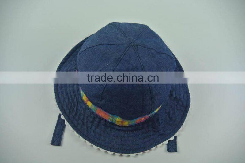 Baby fancy 6 panel reversible denim check bucket hat
