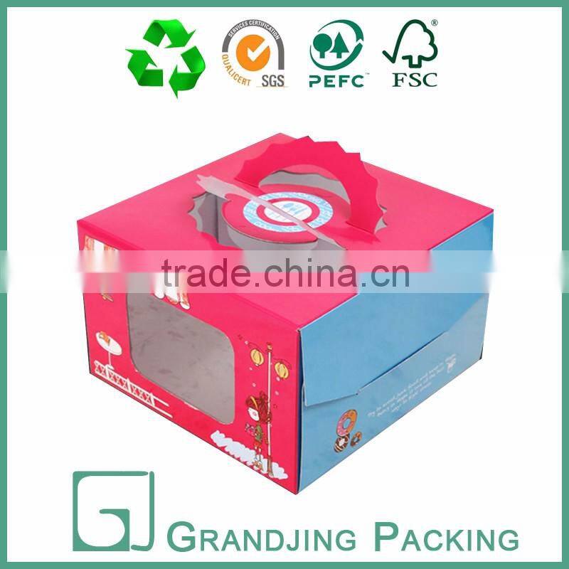 Luxury small size food grade paper cake box with transparent window