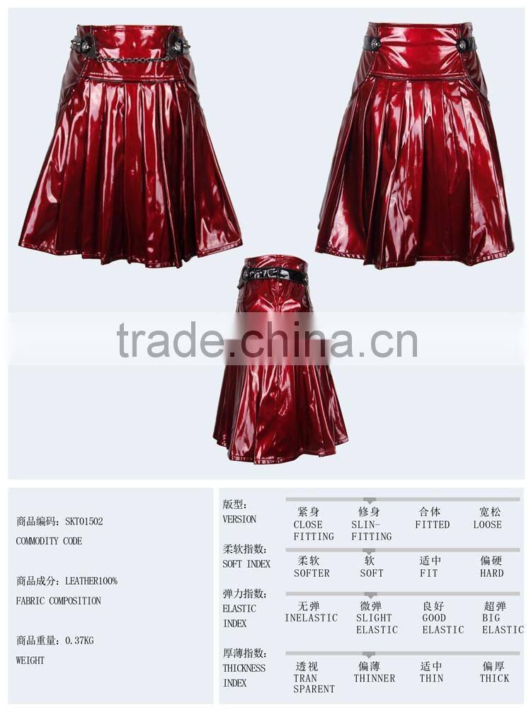Devil fashion 2015 PUNK gothic leather skirts in red made in China SKT01502