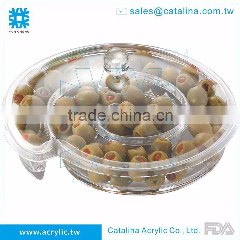 High Quality Acrylic Plastic Banquet wedding dessert Fruit 3 around compartment tray