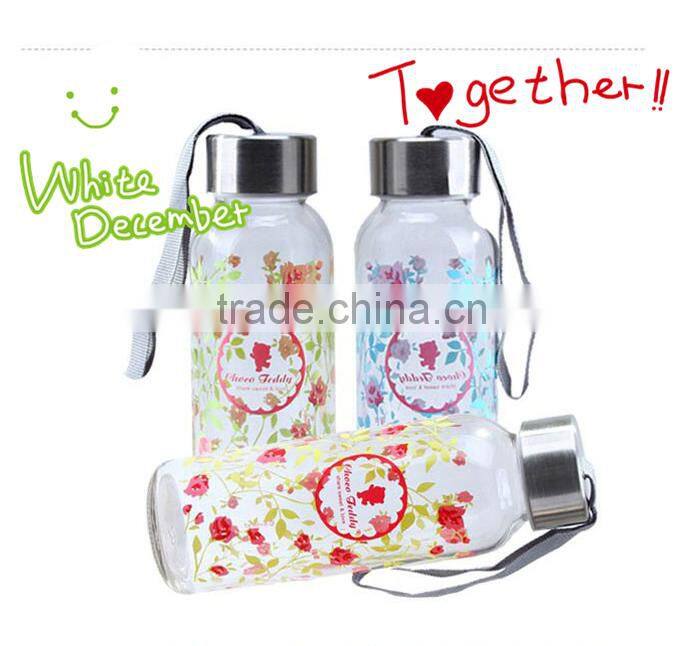 Clear glass drinking bottle 330ml for clear glass bottles with rubber stopper for frosted thin glass bottle with portable lids