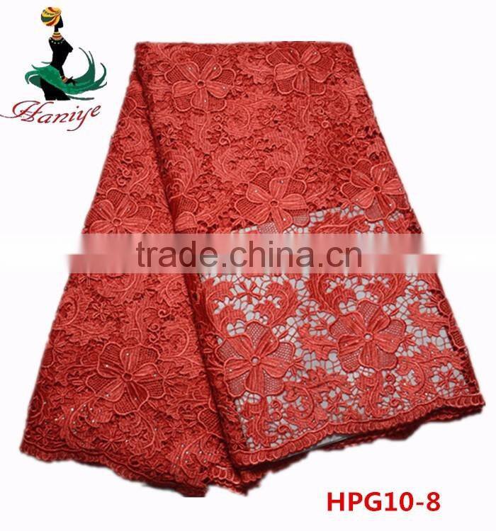Haniye 2016/HPG10 Wholesale African High Quality Guipure Water Soluble Lace Fabric,Beaterful Flower stones Lace Fabric