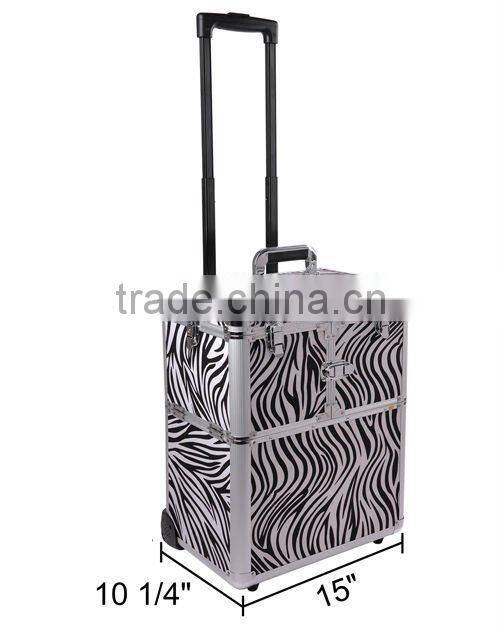 Zebra 19" Beauty Rolling Makeup Train Aluminum Case Mirrored 3 Tiers Artist Box