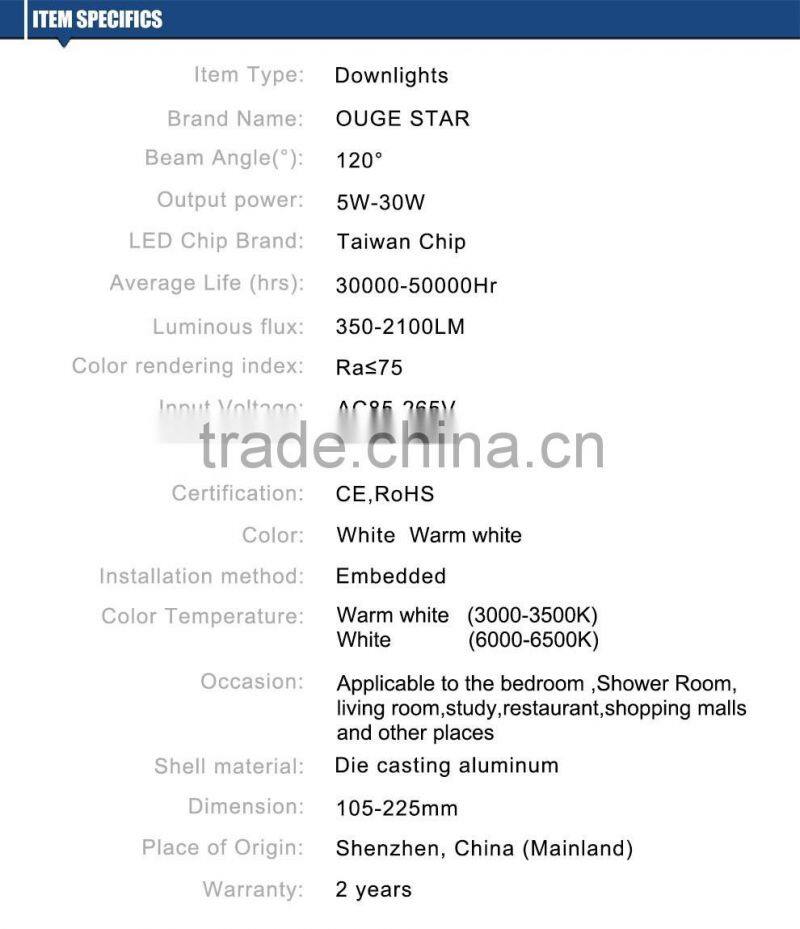 6500k cool white color COB led recessed adjustable downlight