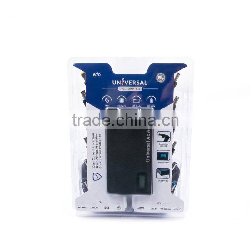 Slim universal laptop charger 90w AC power adapter with extra USB port, 14 tips with led indicator ,LCD screen for lenovo etc