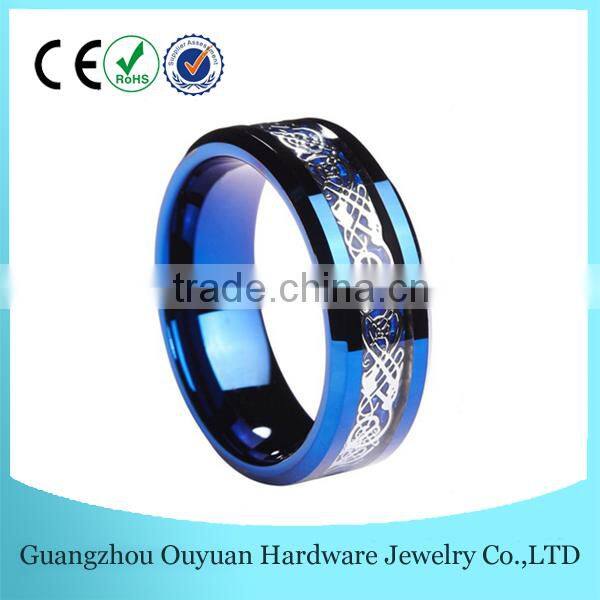 8MM Blue Tungsten Carbide Ring, Tungsten Carbide Ring with Blue Carbon Fiber, New Fashion Celtic Tungsten Carbide Ring