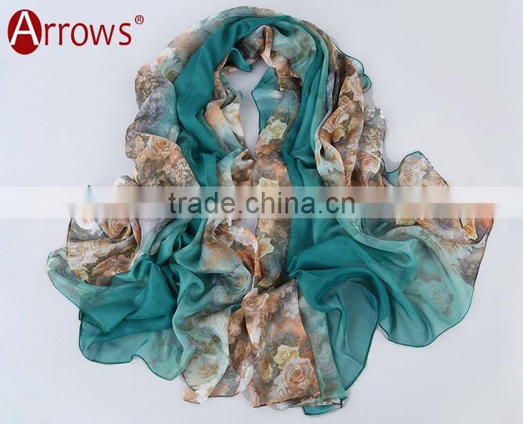 2016 Rose Patterns Gradient 100% Polyster Inmitated Silk Scarf Pashmina Scarves/ Large Shawls Ponchos Wraps Women 145x170cm