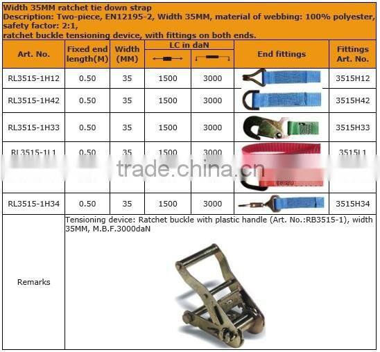 width 35mm ratchet tie down strap;elastic tie down strap;binding ladder strap