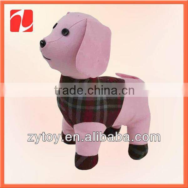 Custom fashion cute soft funny pink dog plush toy with clothes