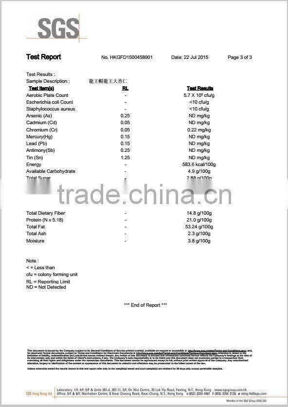 blanched sweet crushed apricot kernel for China
