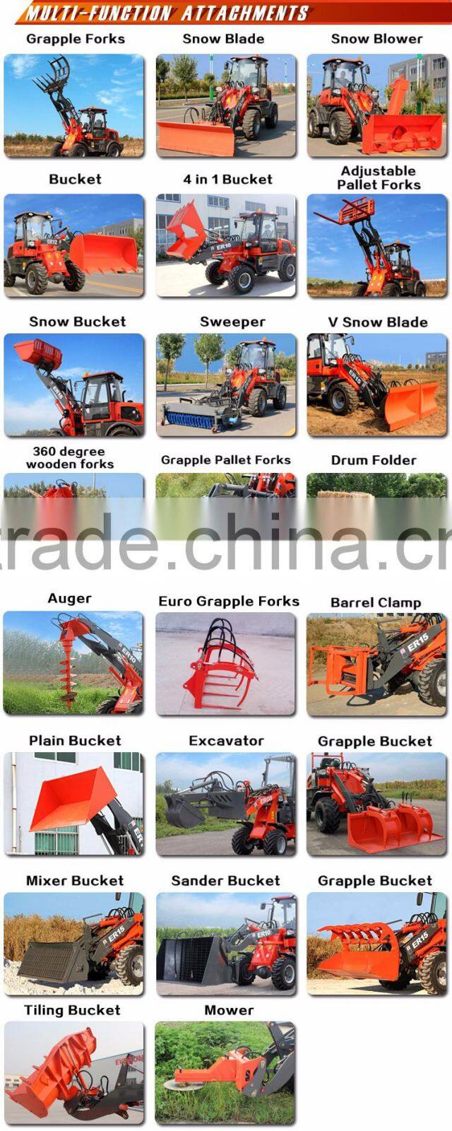 Everun 2.0ton mini wheel loader with pallet forks