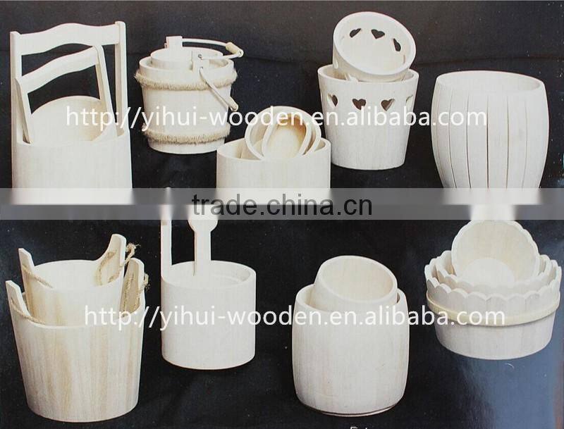2016 popular unfinished natural pine rice wooden pails buckets