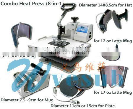 2015 HOT sale high-quality multifunctional combo sublimation press machine 8 in 1