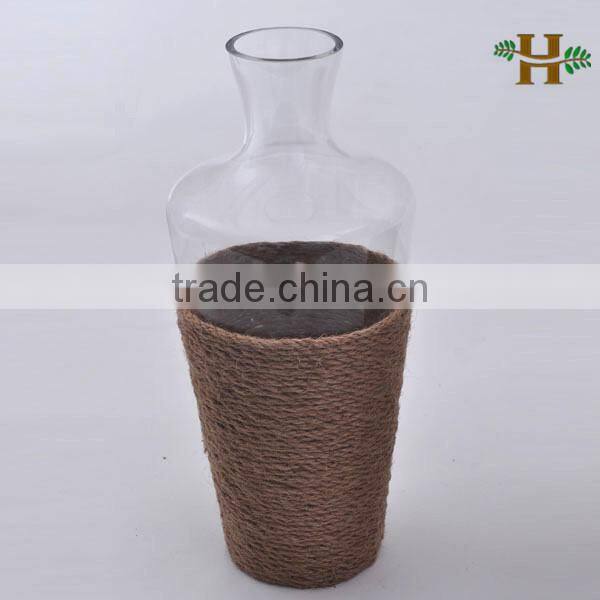 Natural hemp rope decoration Glass Vase,beautiful glass vase
