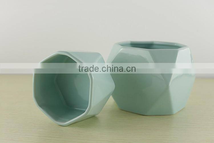 China cheap custom glazed polyhedral prismatic ceramic flower pot