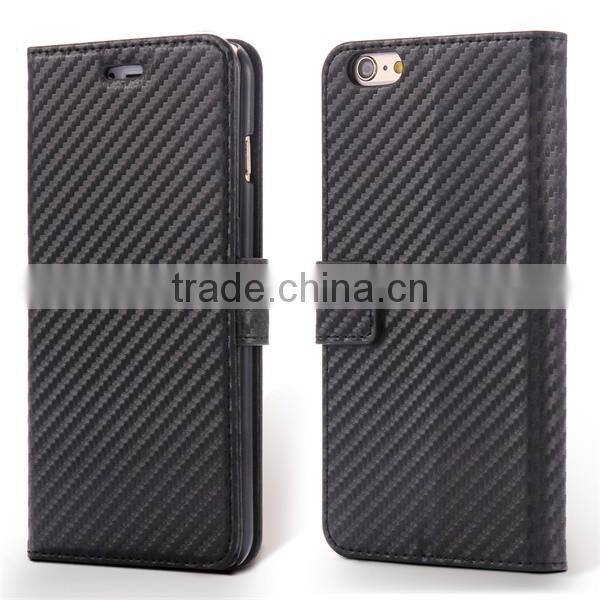 High Quality Carbon Fiber Pattern Wallet Flip Stand Leather Mobile Phone Case For iPhone 6S