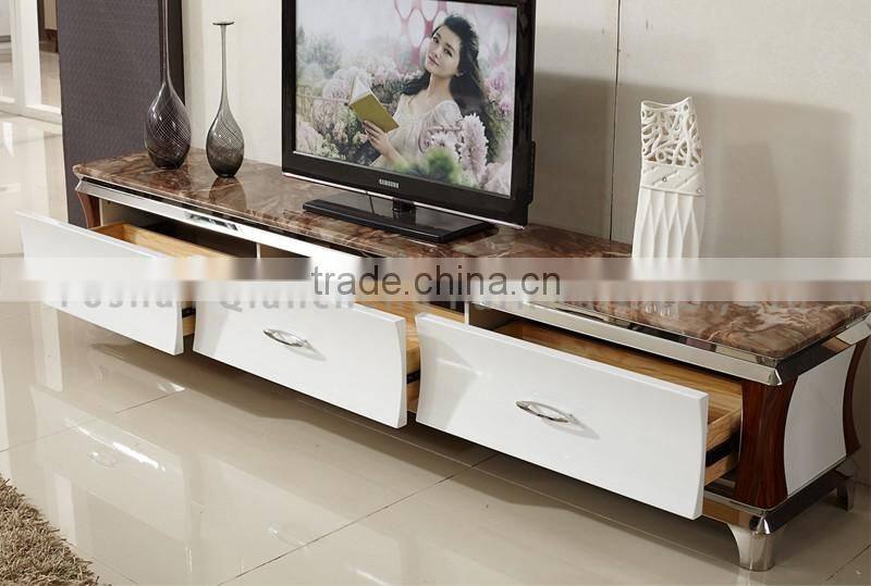 Modern Marble Top Metal TV Cabinet with Showcase