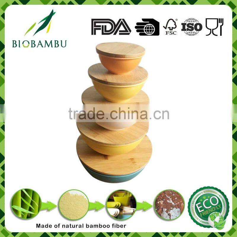 2016 Most Popular Eco Bamboo Fiber 5 sets Round Salad Bowl