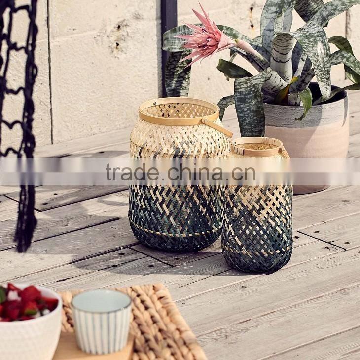 Natural & grey green basket weave design, set of two 100% bamboo lamp shades lighting