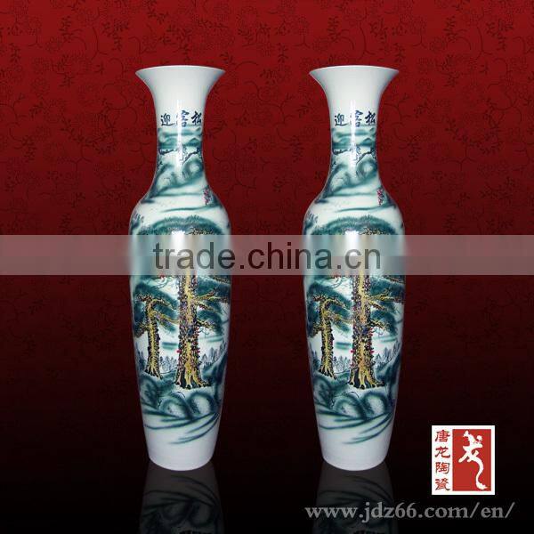 Welcoming Pine pattern big porcelain floor vase for door decor