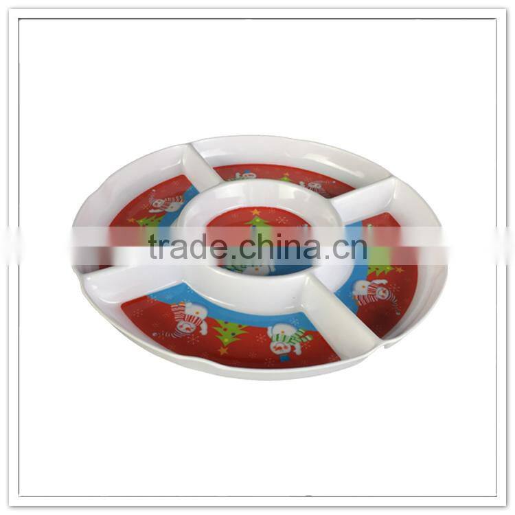 High quality versatile use 5 compartments custom snowman food divider divided melamine christmas chip and dip