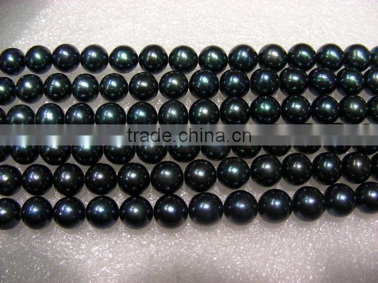 8-9mm black round freshwater pearl strand