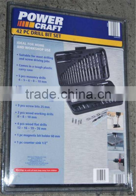 42PCS Drills Bits Set(TWIST DRILL BITS/FLAT WOOD BITS/MASONRY DRILL BIT)