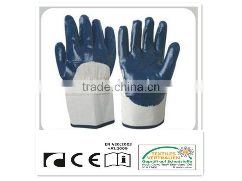CR Nitrile coated gloves,cotton woven line,with knitted wrist,open back