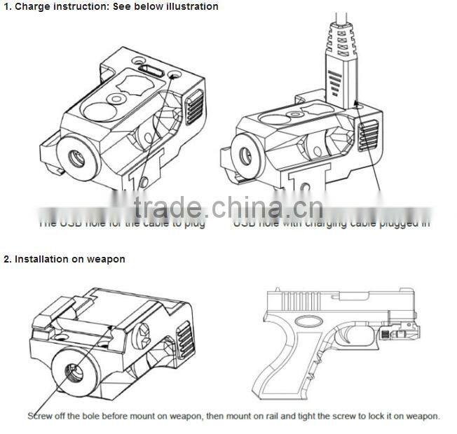 New Improved Design Tactical Sub compact rechargeable pistol green laser sight with tail pad switch