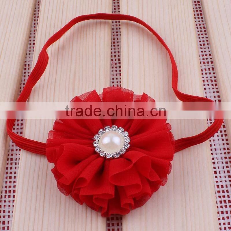 chiffon flower headband with pearl center for kids hair accessories