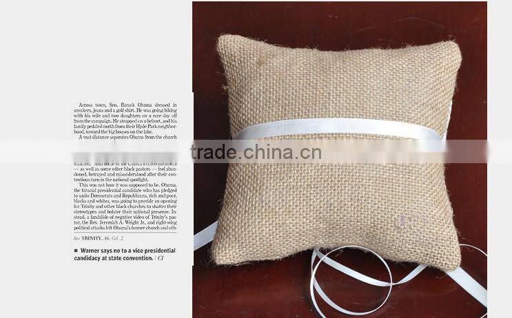 Linen Wedding Ring Pillow Set with Lace and Ribbon (6 Pieces)