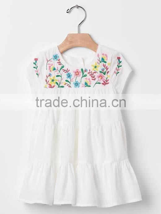 Summer Embroidery Child Clothes Pretty Floral Print Baby Girl Dress HSD5038