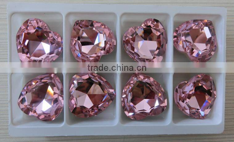 China factory lead free K9 point back Crystal Vitrail Medium heart fancy crystal stone with claw for clothes