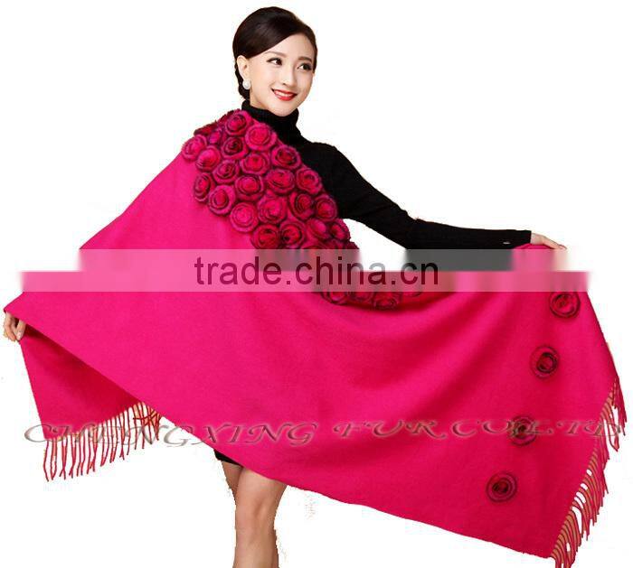 CX-B-P-37C Ladies Fashion Wholesale Cashmere Shawl With Fur