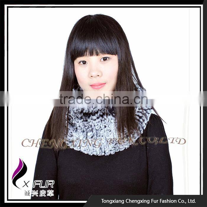 CX-B-76F 2016 Fashion Scarf Rex Rabbit Fur Snood Knitted Poncho And Shawl