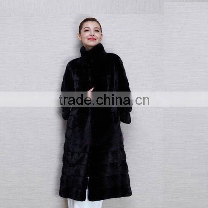 Europe style plus size woman mink fur black long coat Luxurious ladies outdoor overcoat