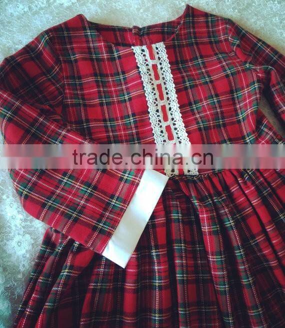 Baby Girls Winter Long Sleeve Vintage Plaid Christmas Lace Dress Red Classic Dress
