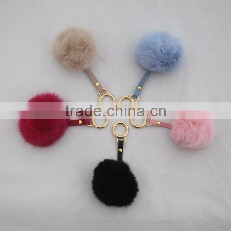 Myfur Customized Size and Color Real Rabbit Fur Pompom Keychain Fashion Bag Charm