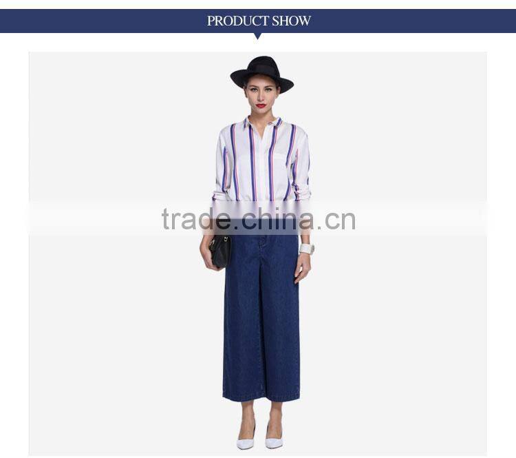 Fashionable Ladies Strip Viscose Casual Formal Blouse And Pants