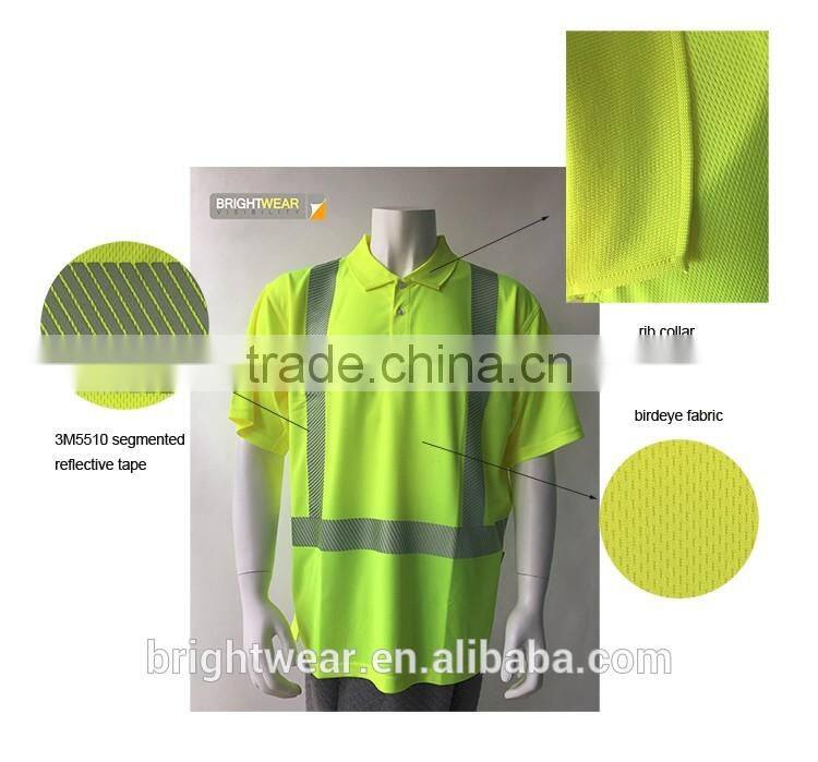 Hi-vis short sleeve 3M tape reflective safety ANSI night use protective polo shirt
