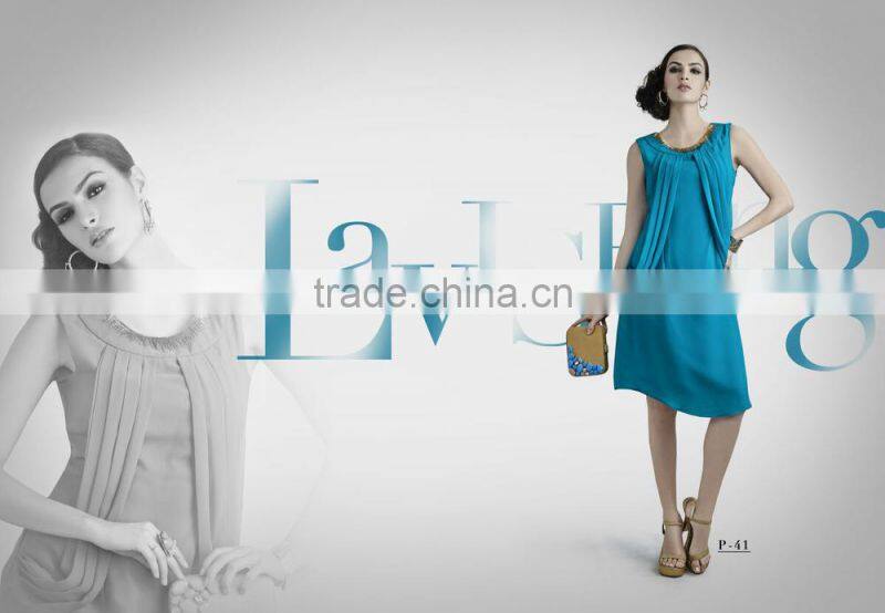 Salmon and Red color with Gold flakes neck design Vogue Designer Kurtis