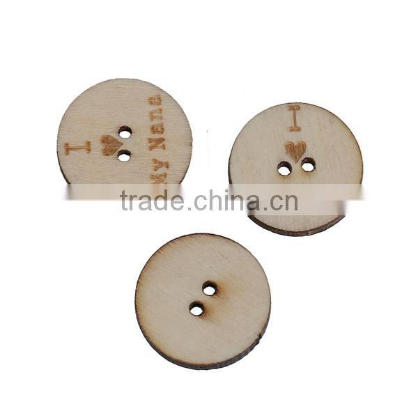 Natural Wood Sewing Buttons Scrapbooking 2 Holes Round Message I Love My Nana " Pattern 20mm Dia